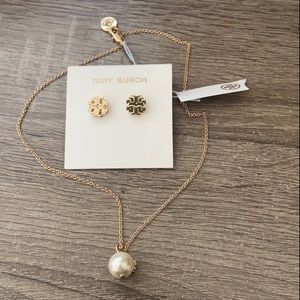 Tory Burch Pearl Necklace and Earring set.